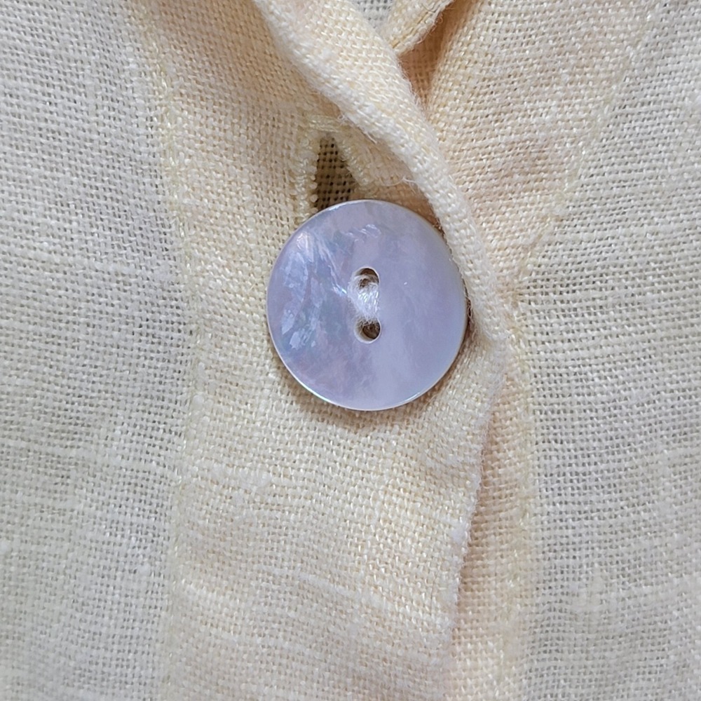 Flax Linen Tunic Top Women S Button Collar Pockets Yellow Quiet Luxury Lagenlook - Picture 4 of 14